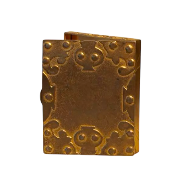 Line Vautrin, gilt bronze box with chased bas-relief decoration, France ca 1950