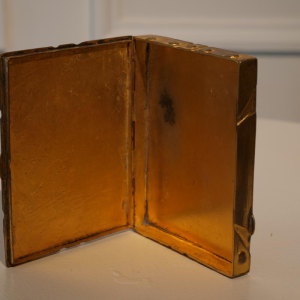 Line Vautrin, gilt bronze box with chased bas-relief decoration, France ca 1950
