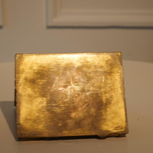 Line Vautrin, gilt bronze box with chased bas-relief decoration, France ca 1950