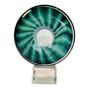 Alfred Collard, sculpture "Disc" in clear crystal, tripled in white and green