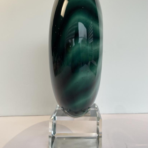 Alfred Collard, sculpture "Disc" in clear crystal, tripled in white and green