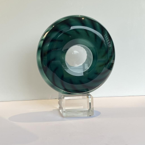 Alfred Collard, sculpture "Disc" in clear crystal, tripled in white and green