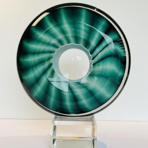 Alfred Collard, sculpture "Disc" in clear crystal, tripled in white and green