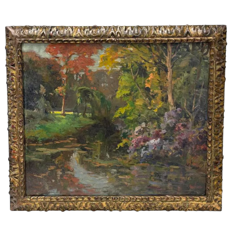 School uit de 20e eeuw, laat-impressionisme, waterlandschap, gesigneerd en gedateerd 1910