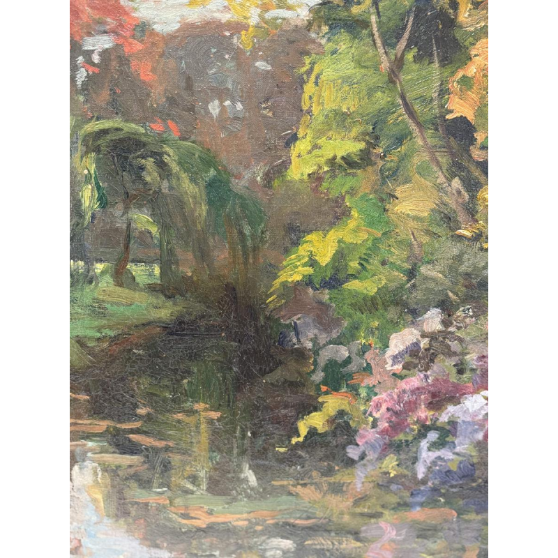 Ecole XXe siècle, impressionnisme tardif, paysage au bord de l'eau, signée et datée 1910