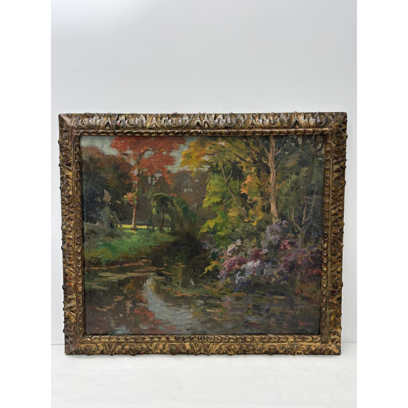 Ecole XXe siècle, impressionnisme tardif, paysage au bord de l'eau, signée et datée 1910