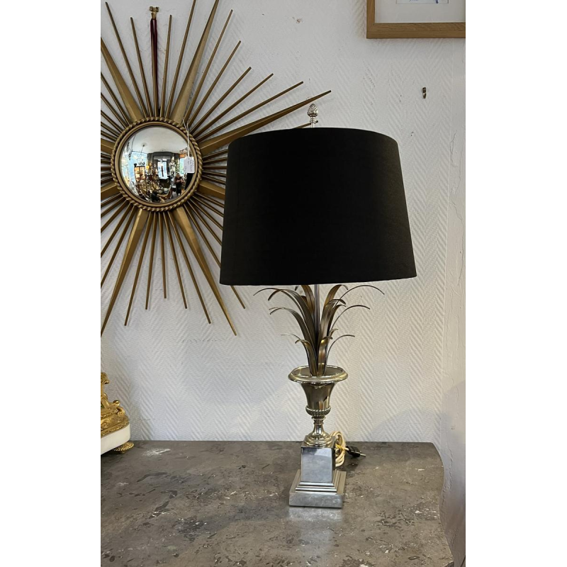 "Rietvaas" lamp in de stijl van Maison Charles, gemaakt van verzilverd metaal, circa 1970