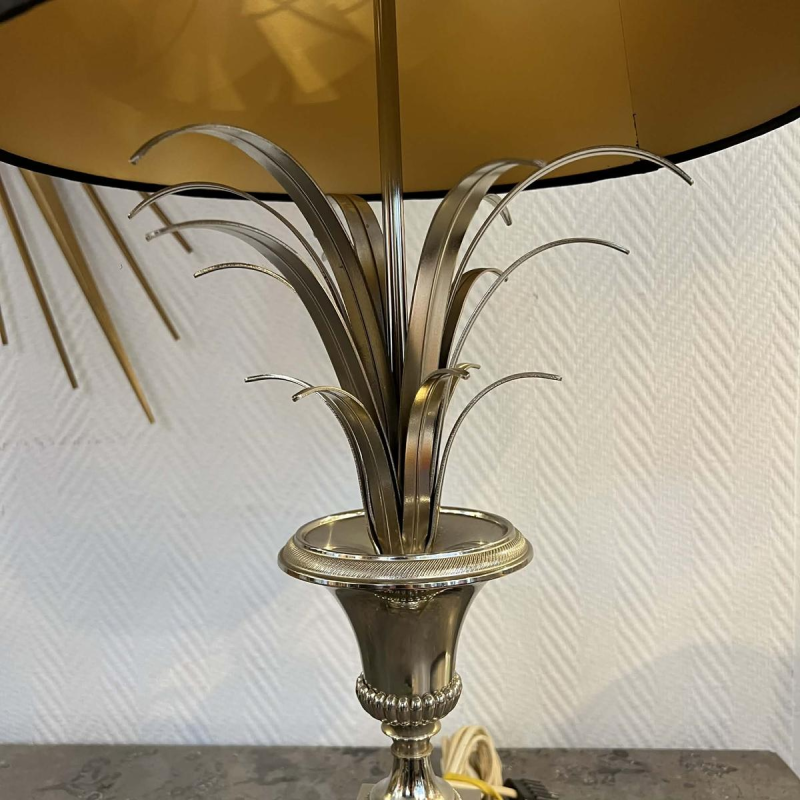 Lampe « vase roseaux » style Maison Charles en métal argenté, ca 1970