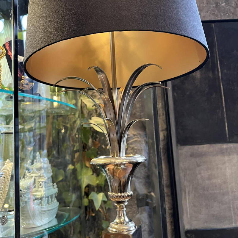 Lampe « vase roseaux » style Maison Charles en métal argenté, ca 1970