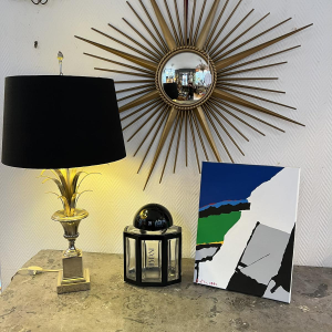 Lampe « vase roseaux » style Maison Charles en métal argenté, ca 1970