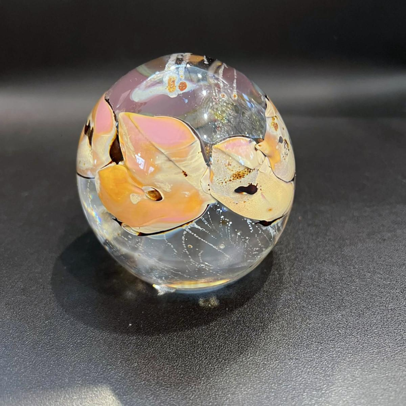 Louis Leloup, crystal paperweight decorated with metallic oxides, late 20th century