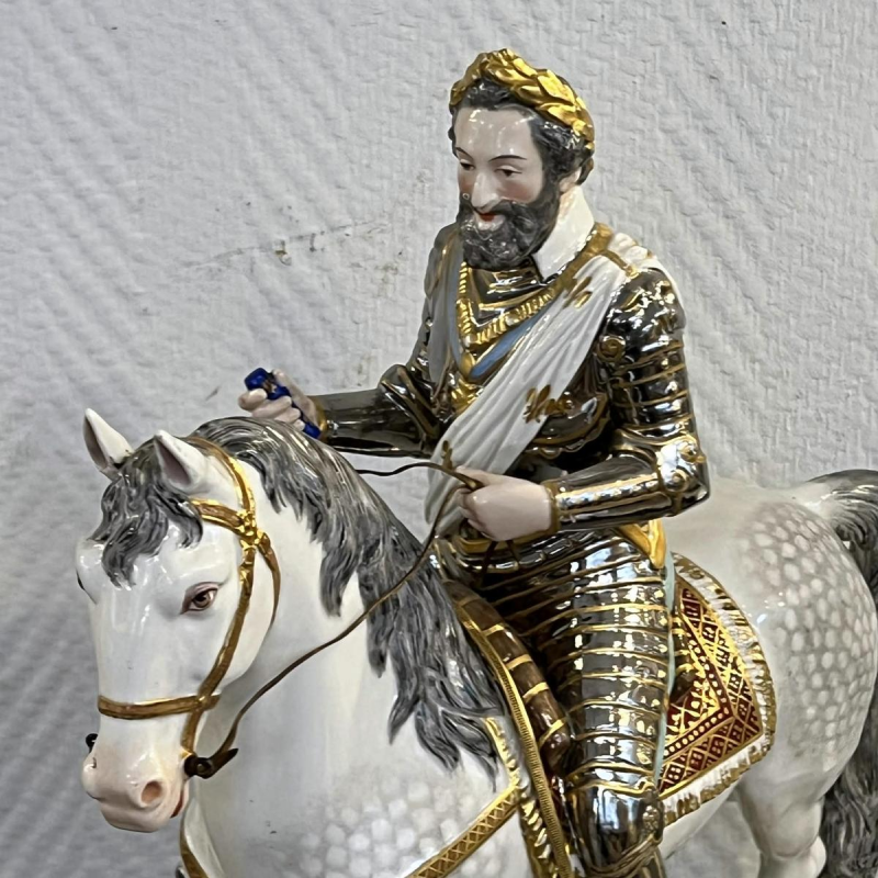 Manufacture Achille-Bloch Paris - Statue équestre du roi de France Henri IV en porcelaine