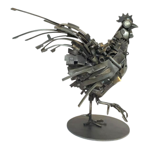 Jacques Dufrane"Coq"sculpture assemblage métallique