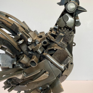 Jacques Dufrane"Coq"sculpture assemblage métallique