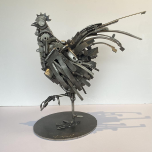 Jacques Dufrane"Coq"sculpture assemblage métallique