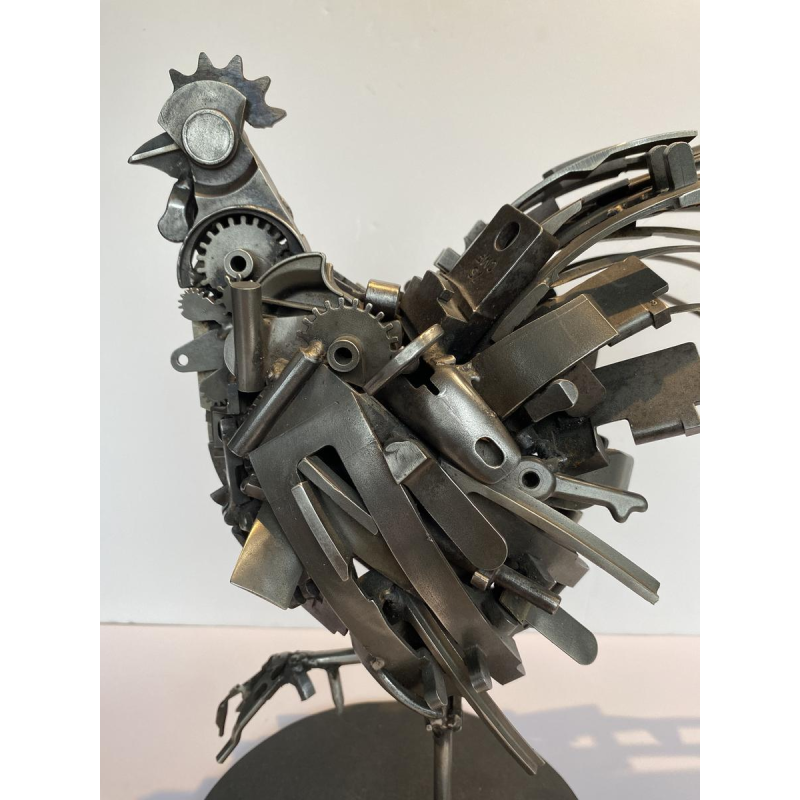 Jacques Dufrane"Coq"sculpture assemblage métallique