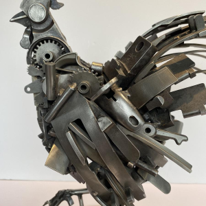 Jacques Dufrane"Coq"sculpture assemblage métallique