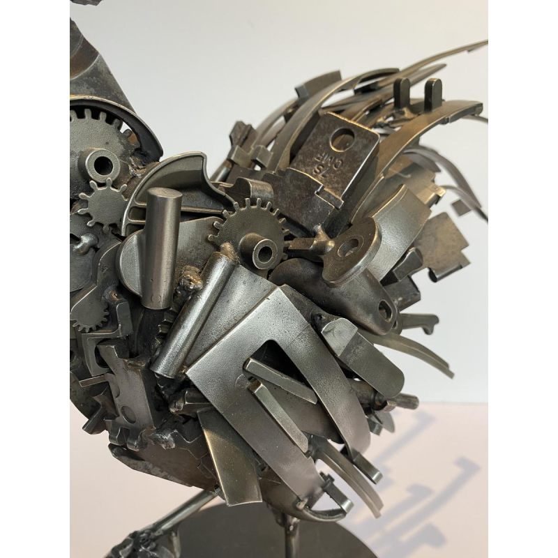 Jacques Dufrane"Coq"sculpture assemblage métallique
