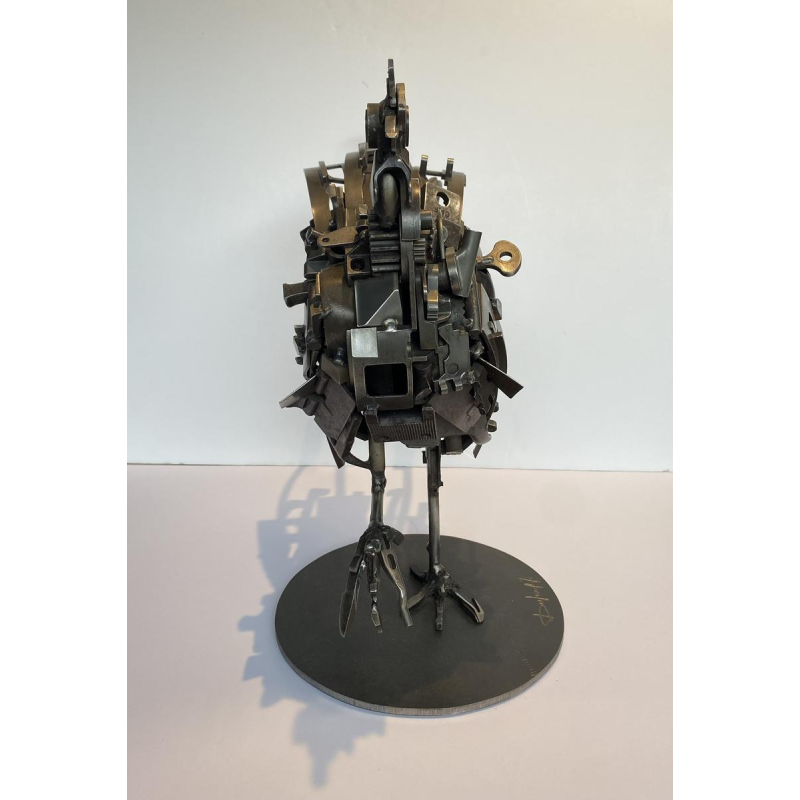 Jacques Dufrane"Coq"sculpture assemblage métallique