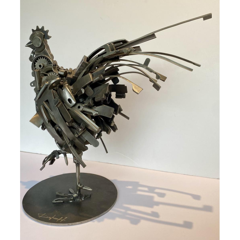 Jacques Dufrane sculptuur "Haan", metalen assemblage
