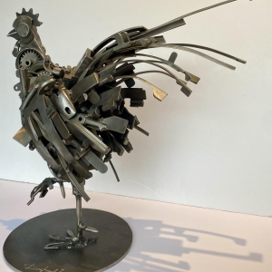 Jacques Dufrane"Coq"sculpture assemblage métallique