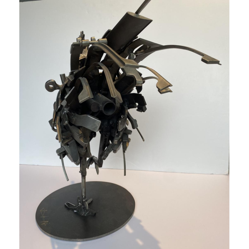 Jacques Dufrane "Rooster" sculpture, metal assemblage