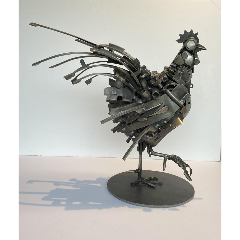 Jacques Dufrane"Coq"sculpture assemblage métallique