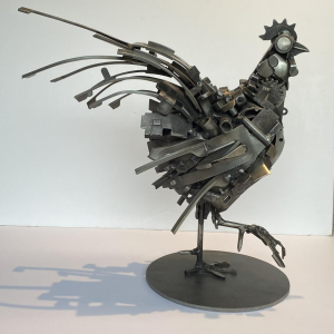 Jacques Dufrane"Coq"sculpture assemblage métallique
