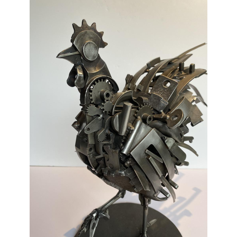 Jacques Dufrane "Rooster" sculpture, metal assemblage