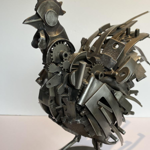 Jacques Dufrane"Coq"sculpture assemblage métallique