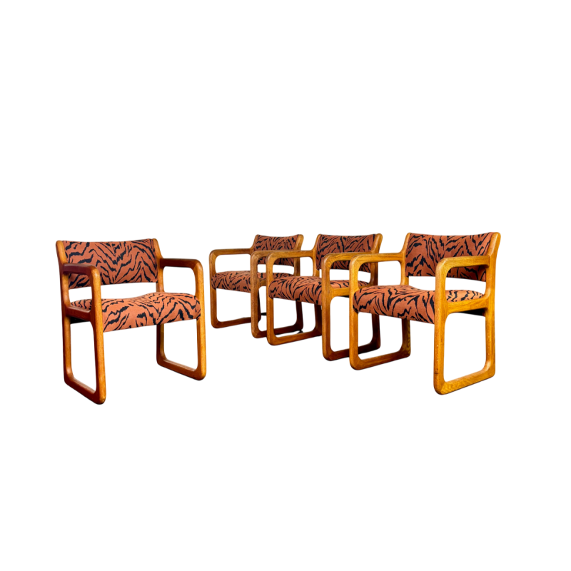 Set de 4 chaises traineau scandinave en teck