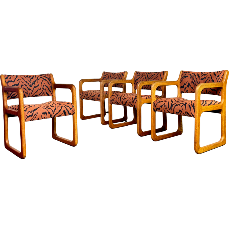 Set van 4 Scandinavische teakhouten sledestoelen