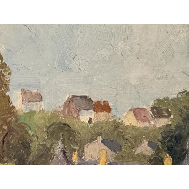 René BOREUX «Namêche - Le château, l’Eglise et la Meuse» peinture huile sur panneau