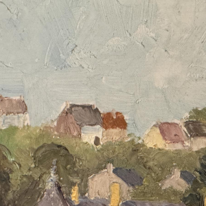 René BOREUX «Namêche - Le château, l’Eglise et la Meuse» peinture huile sur panneau