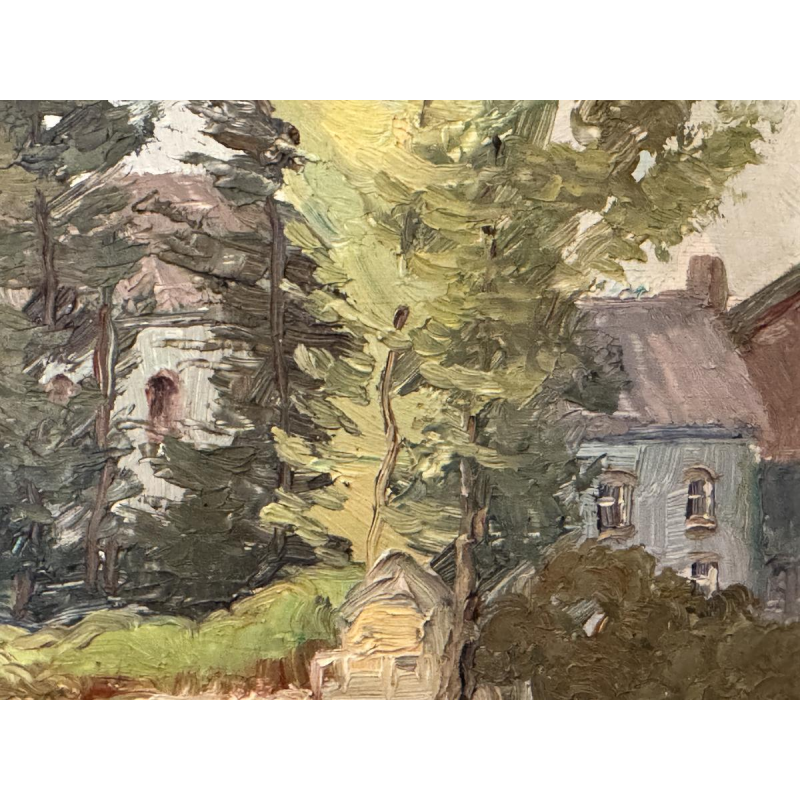 René BOREUX «Namêche - Le château, l’Eglise et la Meuse» peinture huile sur panneau