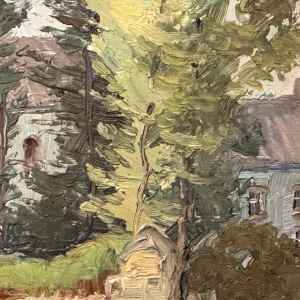 René BOREUX “Namêche - The Castle, the Church and the Meuse” oil painting on panel