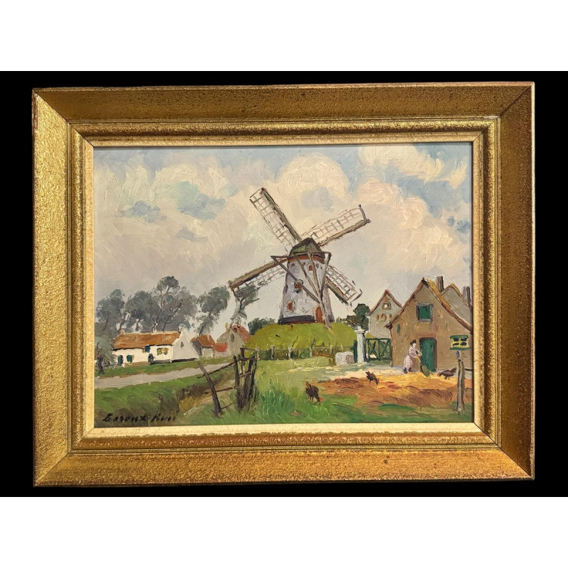 René BOREUX “Molen bij Knokke” 1956 olieverfschilderij op paneel