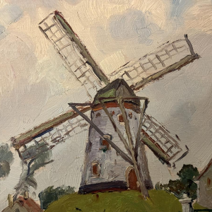 René BOREUX “Molen bij Knokke” 1956 olieverfschilderij op paneel