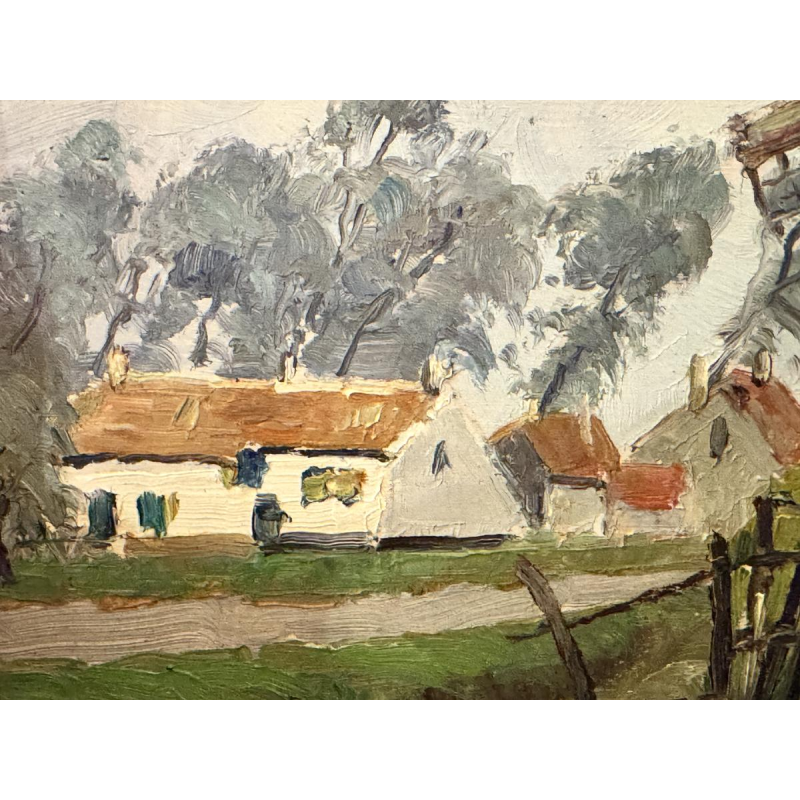 René BOREUX «Moulin près de Knokke» 1956 peinture huile sur panneau
