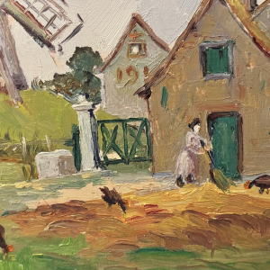 René BOREUX “Molen bij Knokke” 1956 olieverfschilderij op paneel