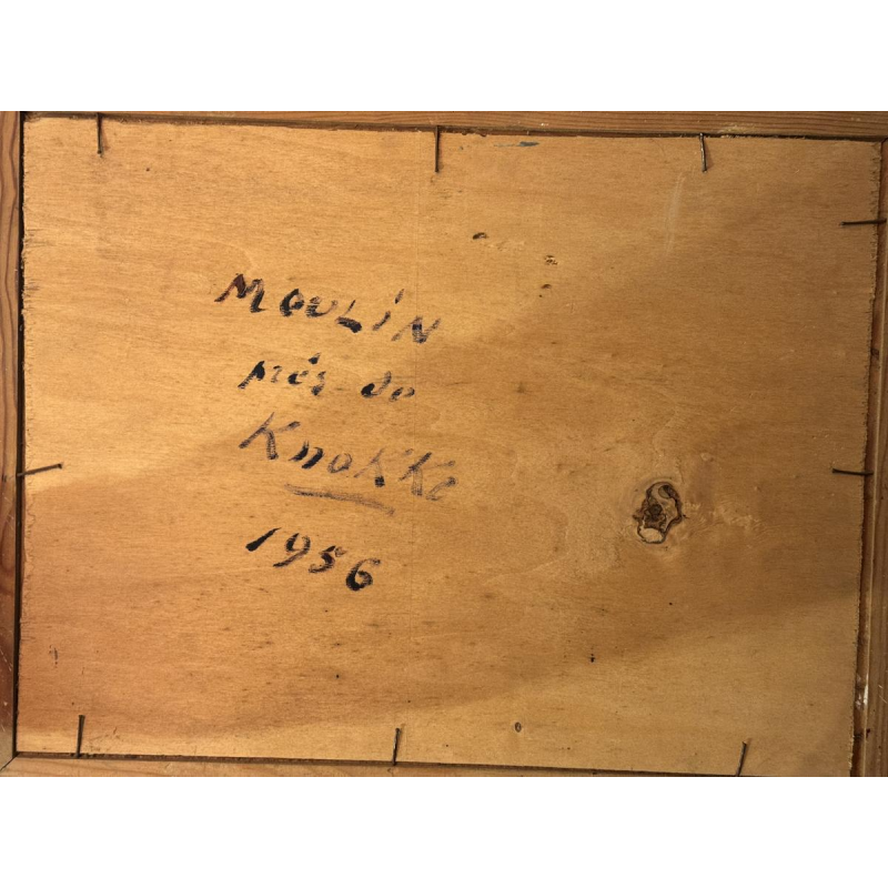 René BOREUX «Moulin près de Knokke» 1956 peinture huile sur panneau