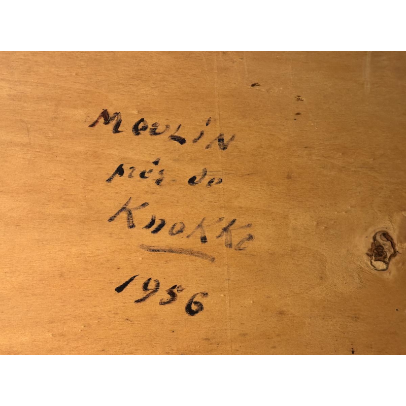 René BOREUX “Mill near Knokke” 1956 oil painting on panel