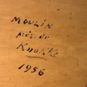 René BOREUX «Moulin près de Knokke» 1956 peinture huile sur panneau