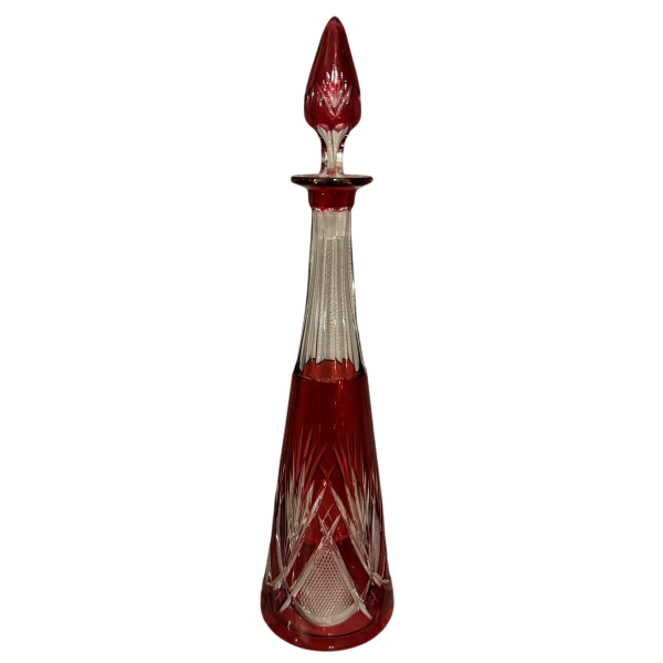Val Saint Lambert, Decanter in colorless cut crystal with red lining