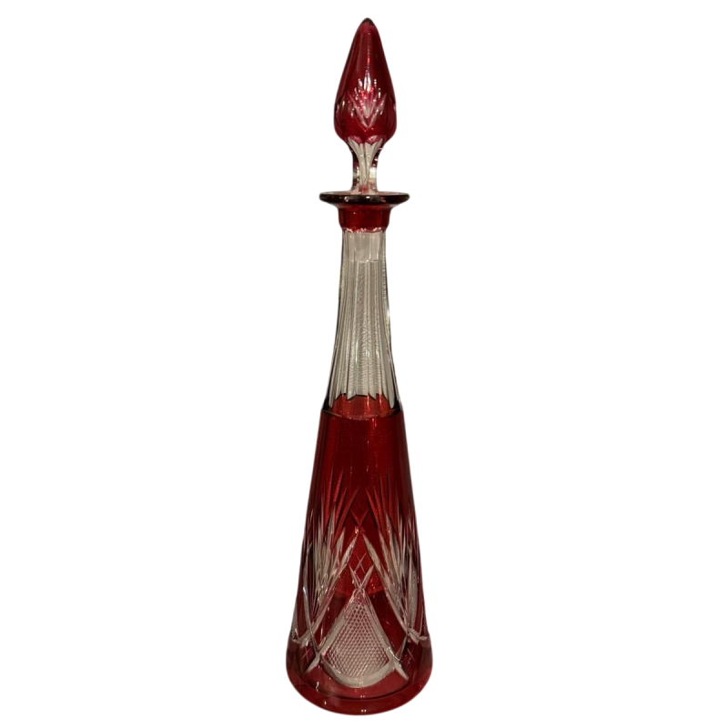 Val Saint Lambert, Decanter in colorless cut crystal with red lining