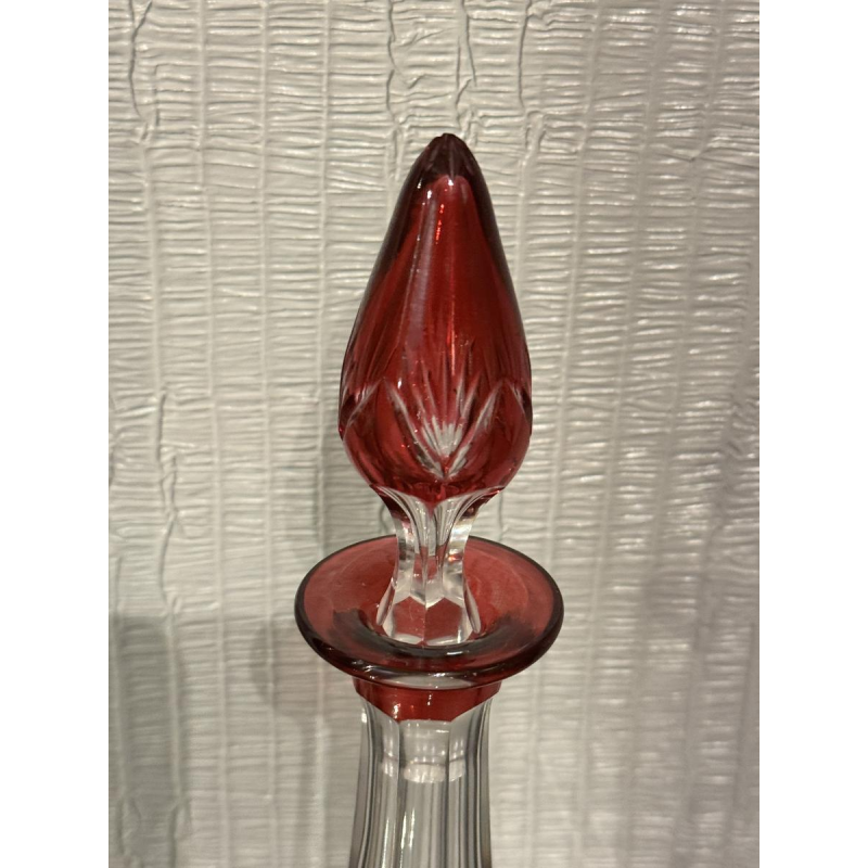 Val Saint Lambert, Decanter in colorless cut crystal with red lining
