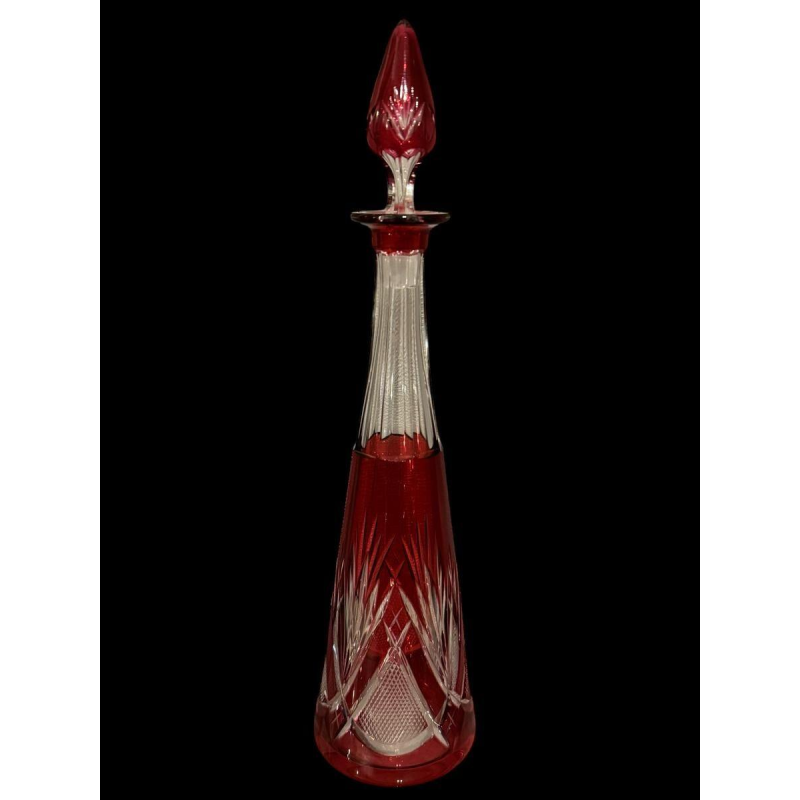 Val Saint Lambert, Decanter in colorless cut crystal with red lining