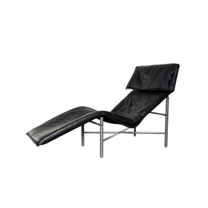 Tord Björklund for Ikea 'Skye' black leather chaise longue, Sweden 1980s
