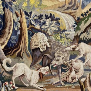 Aubusson tapestry "Wolf Hunt", Jean Picaud workshop, France, mid-20th century