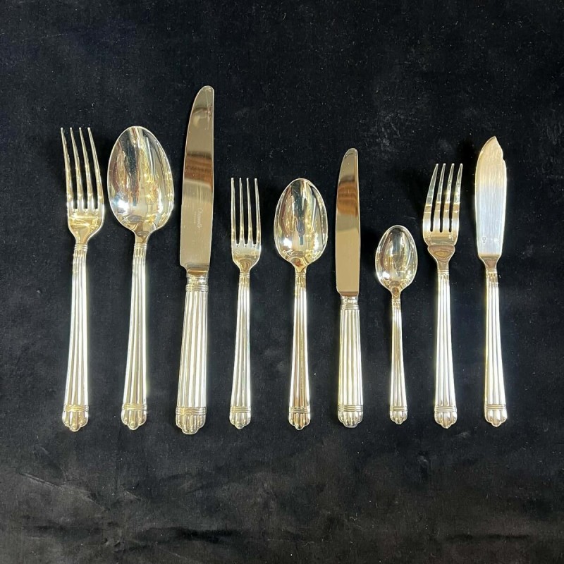 Bernard Yot for Christofle, Aria 54-piece silver-plated flatware set, 1985